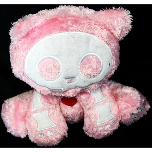 Skelanimals Pink Cat Plush Stuffed Animal 7" White Skeleton Heart Jakks Pacific - Picture 1 of 12